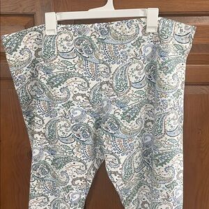 Women’s Sz. 1x New Paisley Print Leggings - White & Green